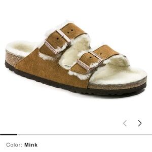 Women’s Birkenstock Arizona Sandal - Shearling - Suede Leather in Mink